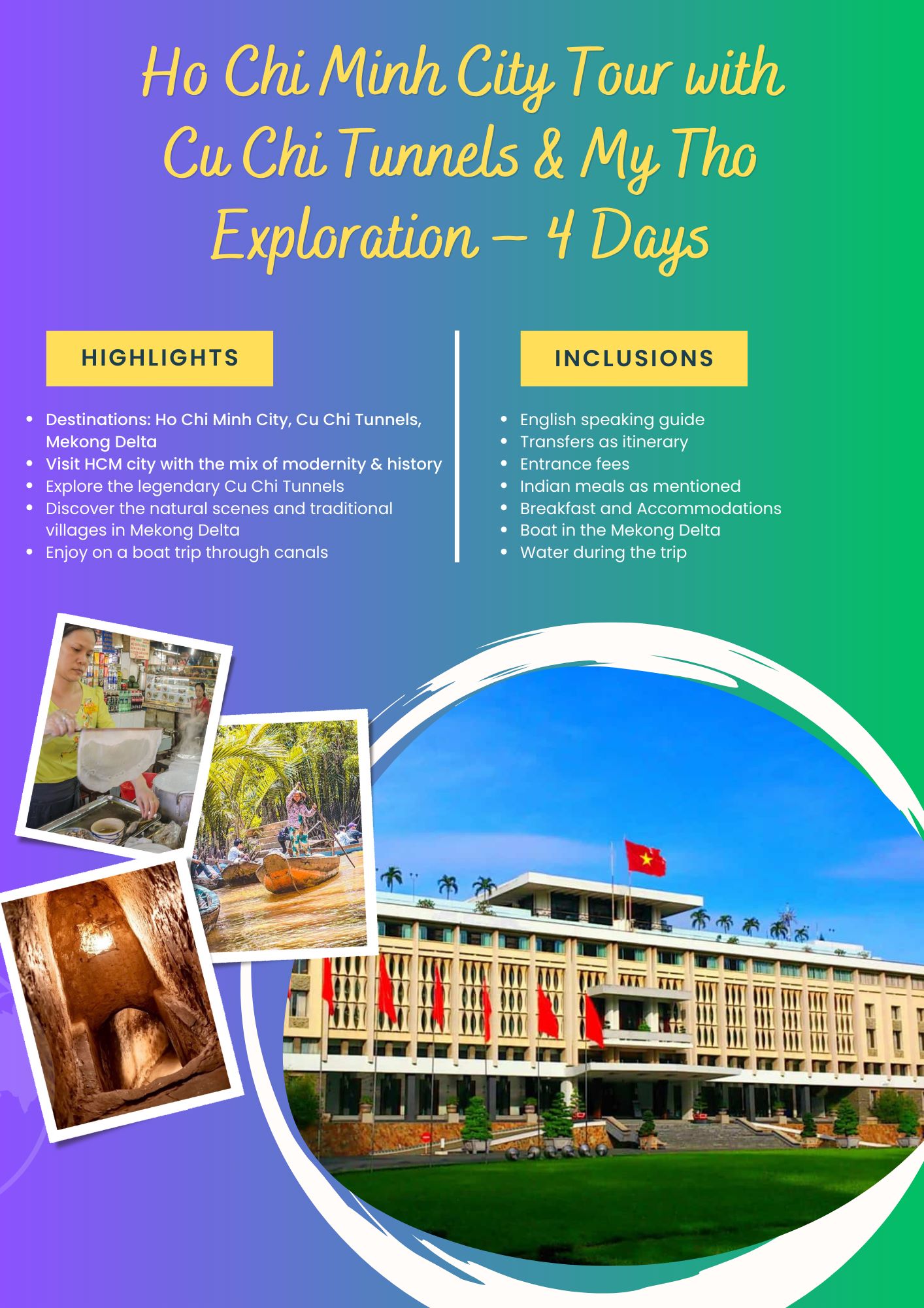 Ho Chi Minh City Tour with Cu Chi Tunnels & My Tho Exploration – 4 Days