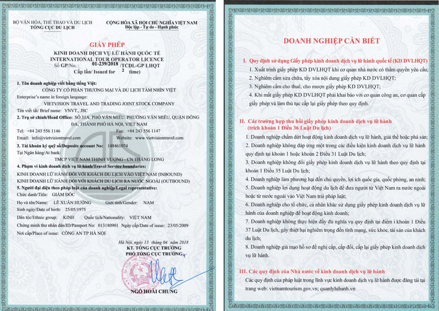 Viet Dan Travel VNAT License