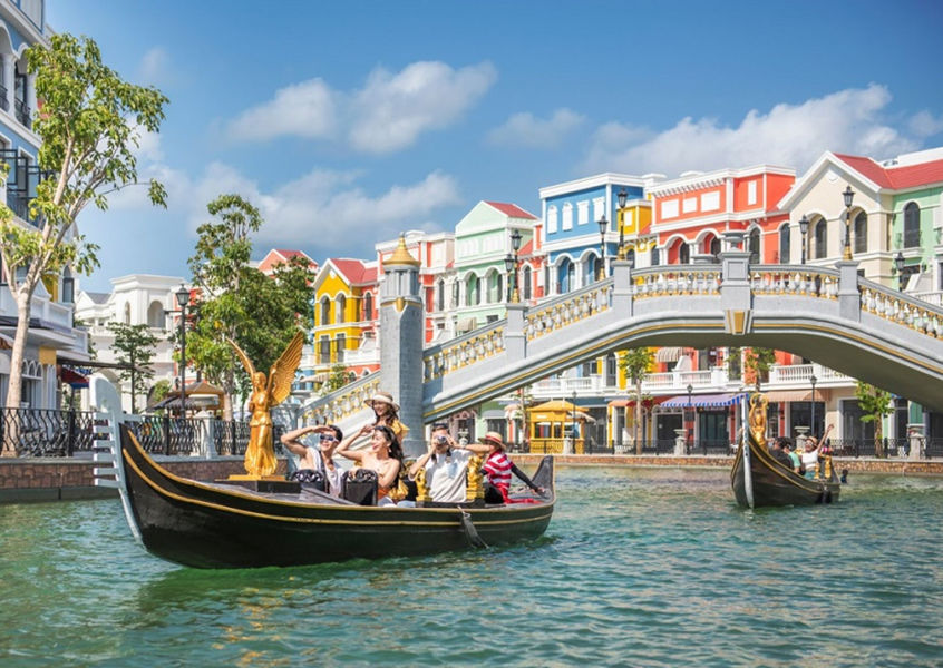 Gondola rides on colorful canal at Grand World Phu Quoc