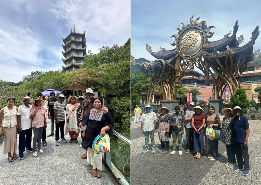 Indian travel group on a private tour at a Da Nang pagoda