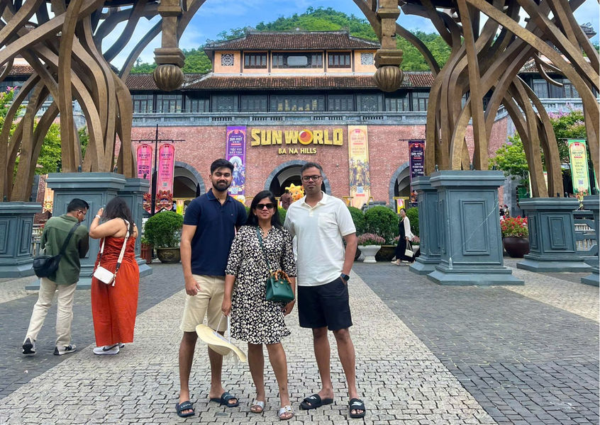 Indian tourists at Sun World Ba Na Hills entrance gate Da Nang