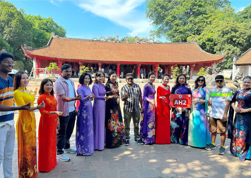 Incentive travel group at Temple of Literature Hanoi