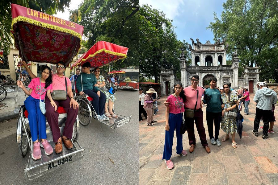 Family cyclo ride and Temple of Literature visit in Hanoi