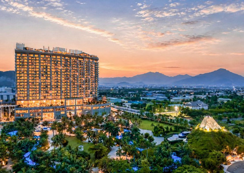 Danang Mikazuki Japanese Resorts and Spa aerial sunset view