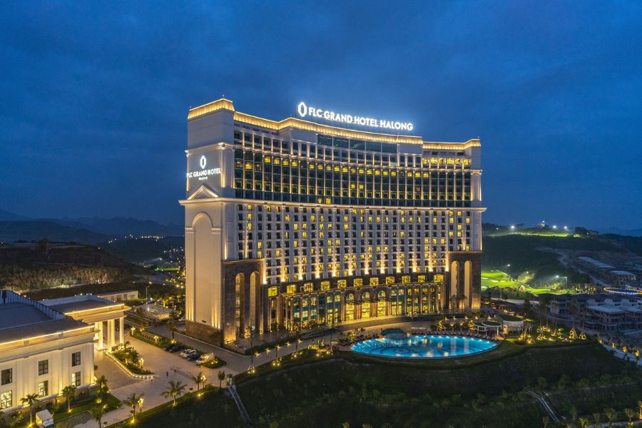 FLC Grand Hotel Halong illuminated at night
