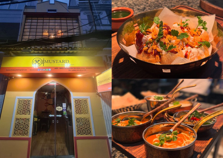 Mustard The Indian Bistro HCMC storefront and curry dishes