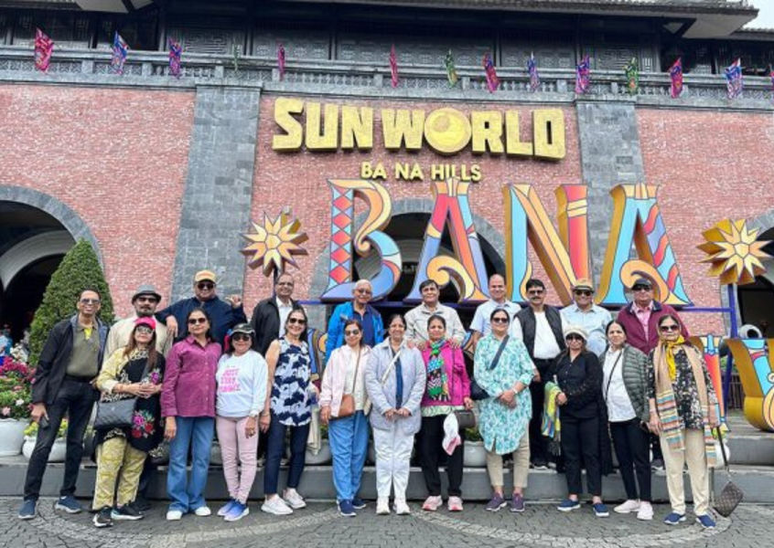 Indian tourist group at Sun World Ba Na Hills in Da Nang