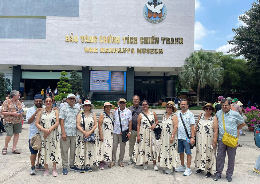 Tour group in matching outfits at War Remnants Museum