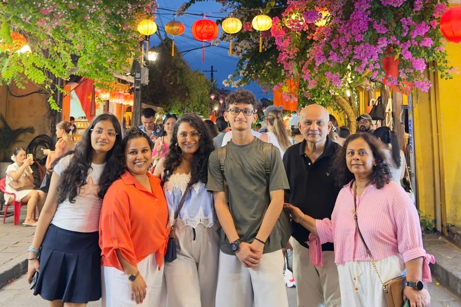 Family group in Hoi An Ancient Town at night