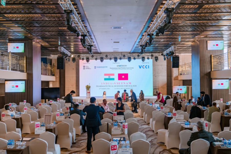 Conference hall in Vietnam set up for an India-Vietnam business forum