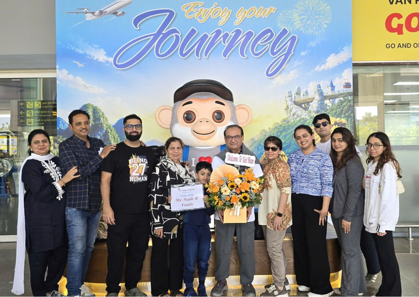 Indian family group welcomed at Vietnam airport arrivals