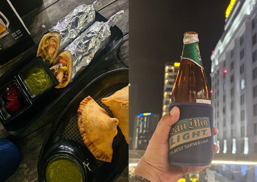 Indian rolls and samosas with rooftop night view at Tamarind