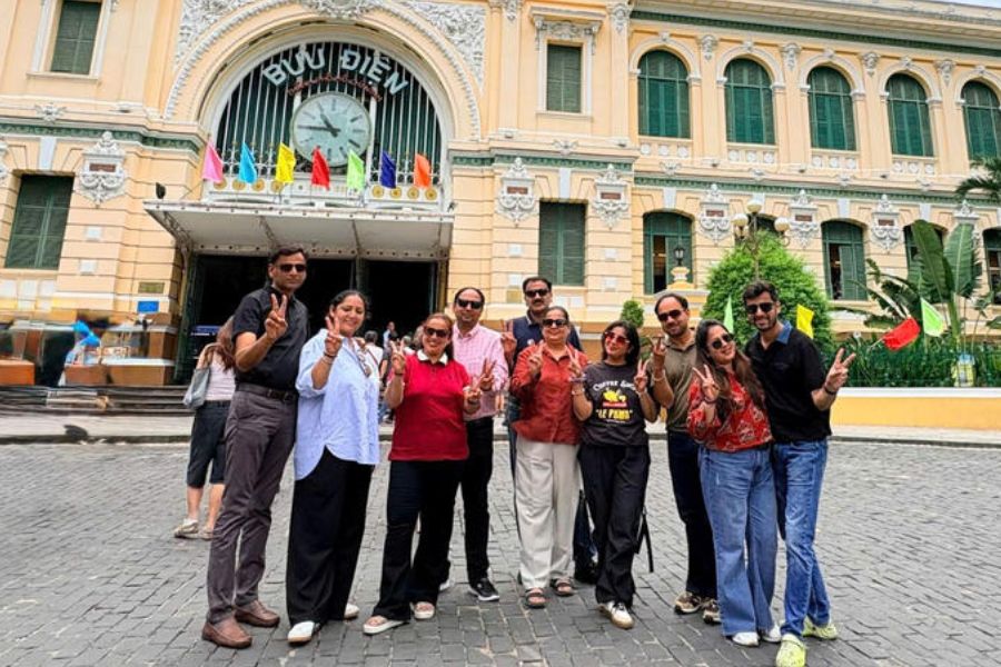 Travel group at Saigon Central Post Office, Ho Chi Minh City